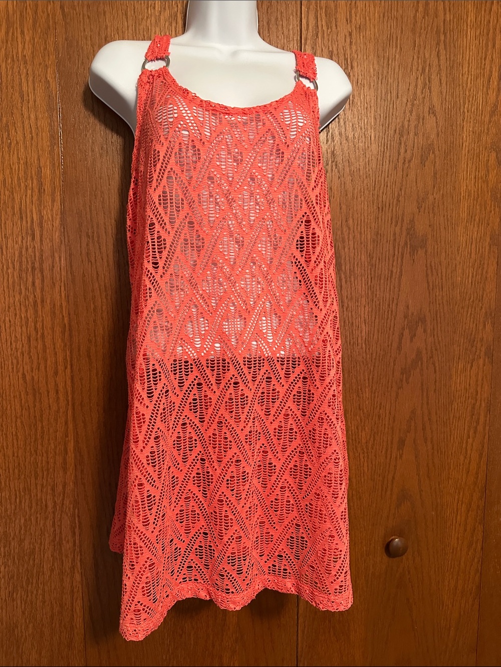 Coral Crochet Cover-Up Dress